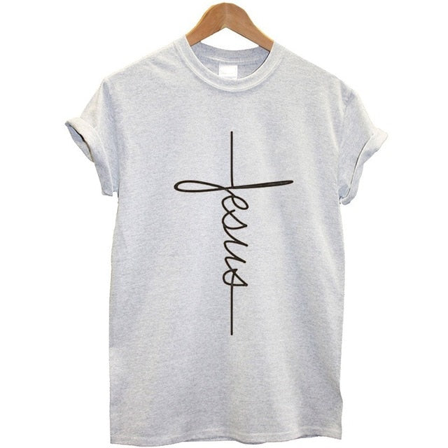 The Cross Printed T-shirt Women Short Sleeve Fashion Cotton Casual Summer Tops Jesus Clothes Plus Size - Luxeelegance