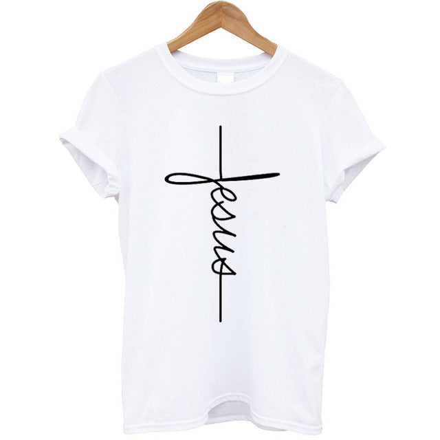 The Cross Printed T-shirt Women Short Sleeve Fashion Cotton Casual Summer Tops Jesus Clothes Plus Size - Luxeelegance