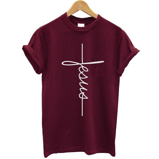The Cross Printed T-shirt Women Short Sleeve Fashion Cotton Casual Summer Tops Jesus Clothes Plus Size - Luxeelegance