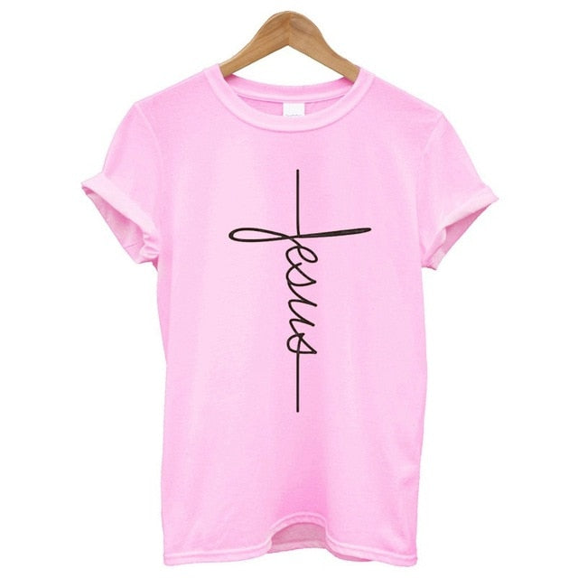 The Cross Printed T-shirt Women Short Sleeve Fashion Cotton Casual Summer Tops Jesus Clothes Plus Size - Luxeelegance